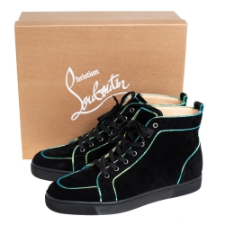 Pre Owned Christian Louboutin Black Suede And Iridescent Leather Trim Rantus Orlato High Top Sneakers Size 43.5