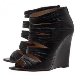 مملوكة مسبقًا Christian Louboutin Black Leather Developpa Wedge Booties Size 39