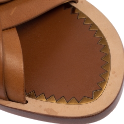 Pre Owned Christian Louboutin Brown Leather Cross Strap Buckle Embellished Flat Sandals Size 45
