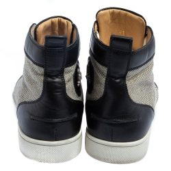 مملوكة مسبقًا حذاء رياضي كريستيان لوبوتان رانتوس هاي توب جلد وكانفاس أبيض وأسود مقاس 41