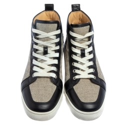 مملوكة مسبقًا حذاء رياضي كريستيان لوبوتان رانتوس هاي توب جلد وكانفاس أبيض وأسود مقاس 41