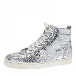Christian Louboutin Metallic Silver Python Rantus Orlato High Top Sneakers Size 43