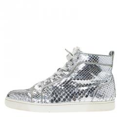 Christian Louboutin Metallic Silver Python Rantus Orlato High Top Sneakers Size 43