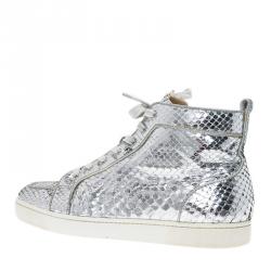 Christian Louboutin Metallic Silver Python Rantus Orlato High Top Sneakers Size 43