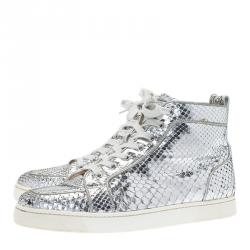 Christian Louboutin Metallic Silver Python Rantus Orlato High Top Sneakers Size 43