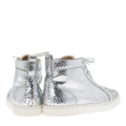 Christian Louboutin Metallic Silver Python Rantus Orlato High Top Sneakers Size 43