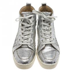 Christian Louboutin Metallic Silver Python Rantus Orlato High Top Sneakers Size 43