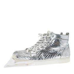 Christian Louboutin Metallic Silver Python Rantus Orlato High Top Sneakers Size 43