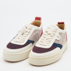 Pre Owned Christian Louboutin Multicolor Leather and Glitter Happy Rui Sneakers Size 43