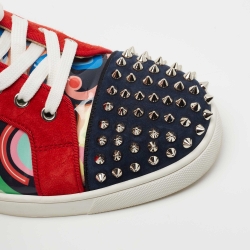 Pre Owned Christian Louboutin Multicolor Printed Patent Leather and Suede Louis Junior Spike Low Top Sneakers Size 44