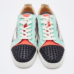 مملوكة مسبقًا Christian Louboutin Multicolor Woven Leather and Suede Louis Junior Spikes Low Top Sneakers Size 43