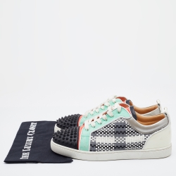 مملوكة مسبقًا Christian Louboutin Multicolor Woven Leather and Suede Louis Junior Spikes Low Top Sneakers Size 43
