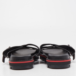 Pre Owned Christian Louboutin Black Leather Cross Strap Buckle Embellished Flat Sandals Size 40.5