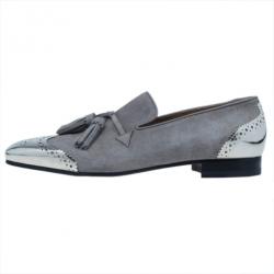 Pre Owned Christian Louboutin Grey Suede James Tassel Loafers Size 43
