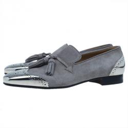 Pre Owned Christian Louboutin Grey Suede James Tassel Loafers Size 43