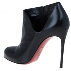 Pre Owned Christian Louboutin Black Leather Lisse Ankle Booties Size 38