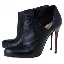 Pre Owned Christian Louboutin Black Leather Lisse Ankle Booties Size 38