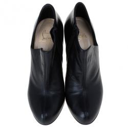Pre Owned Christian Louboutin Black Leather Lisse Ankle Booties Size 38