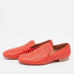 Christian Louboutin Red Leather Rollerboy Spikes Slip on Smoking Slippers