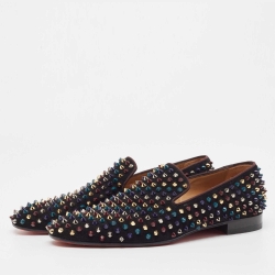 مملوكة مسبقًا Christian Louboutin Black Suede Spike Loafers Size 41
