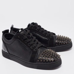 Christian Louboutin Black Lurex Louis Junior Spikes Orlato Sneakers Size 42