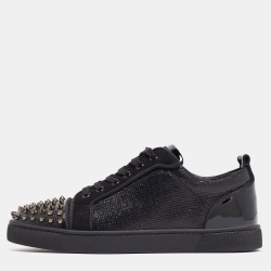 Christian Louboutin Black Lurex Louis Junior Spikes Orlato Sneakers Size 42