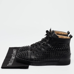 Christian Louboutin Black Leather Louis Spikes High Top Sneakers Size 42.5