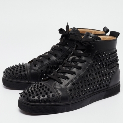 Christian Louboutin Black Leather Louis Spikes High Top Sneakers Size 42.5
