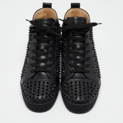 Christian Louboutin Black Leather Louis Spikes High Top Sneakers Size 42.5
