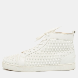 Christian Louboutin White Leather Louis Spikes High Top Sneakers Size 42.5