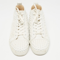 Christian Louboutin White Leather Louis Spikes High Top Sneakers Size 42.5