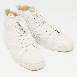 Christian Louboutin White Leather Louis Spikes High Top Sneakers Size 42.5