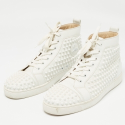 Christian Louboutin White Leather Louis Spikes High Top Sneakers Size 42.5