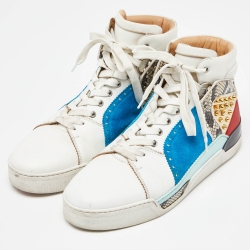 Christian Louboutin Multicolor Suede and Python Leather Loubikick High Top Sneakers Size 44.5