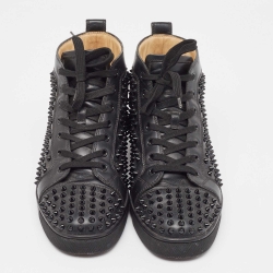 Christian Louboutin Black Leather Louis Spikes Sneakers Size 41.5