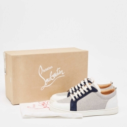 Pre Owned Christian Louboutin White/Grey Leather and Canvas Louboutin Rantulow Sneakers Size Size 41.5
