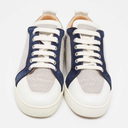 Christian Louboutin White/Grey Leather and Canvas Louboutin Rantulow Sneakers Size Size 41.5