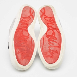 Christian Louboutin White/Grey Leather and Canvas Louboutin Rantulow Sneakers Size Size 41.5
