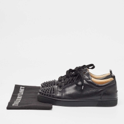 Pre Owned Christian Louboutin Black Leather Louis Junior Spikes Sneakers Size 41
