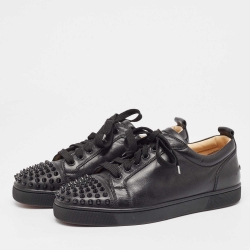 Pre Owned Christian Louboutin Black Leather Louis Junior Spikes Sneakers Size 41