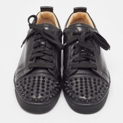 Pre Owned Christian Louboutin Black Leather Louis Junior Spikes Sneakers Size 41