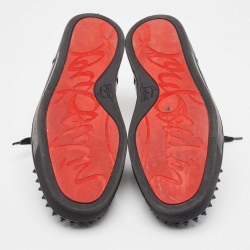 Pre Owned Christian Louboutin Black Leather Louis Junior Spikes Sneakers Size 41