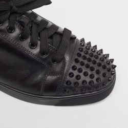 Pre Owned Christian Louboutin Black Leather Louis Junior Spikes Sneakers Size 41