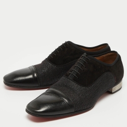 Christian Louboutin Black Suede and Fabric Greggo Oxfords Size 42