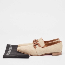 Christian Louboutin Beige/Brown Woven Fabric and Leather Smoking Slippers Size 41