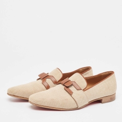 Christian Louboutin Beige/Brown Woven Fabric and Leather Smoking Slippers Size 41
