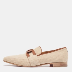 Christian Louboutin Beige/Brown Woven Fabric and Leather Smoking Slippers Size 41