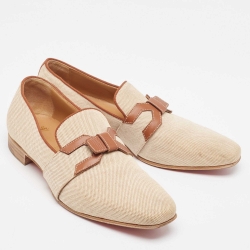 Christian Louboutin Beige/Brown Woven Fabric and Leather Smoking Slippers Size 41