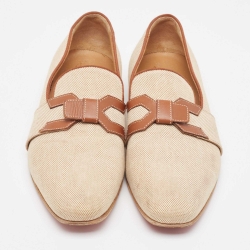 Christian Louboutin Beige/Brown Woven Fabric and Leather Smoking Slippers Size 41