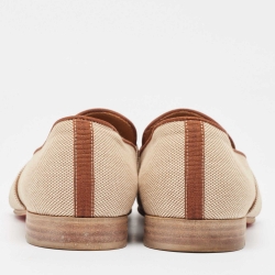 Christian Louboutin Beige/Brown Woven Fabric and Leather Smoking Slippers Size 41